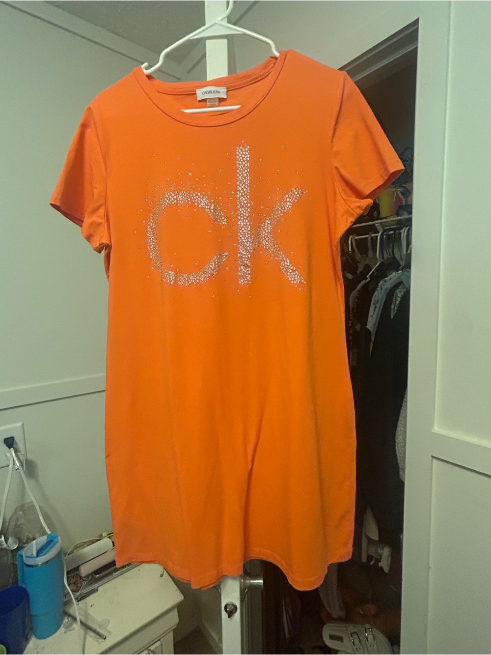 Calvin Klein Orange Short Sleeve Tee with Silver CK Rhinestone Logo